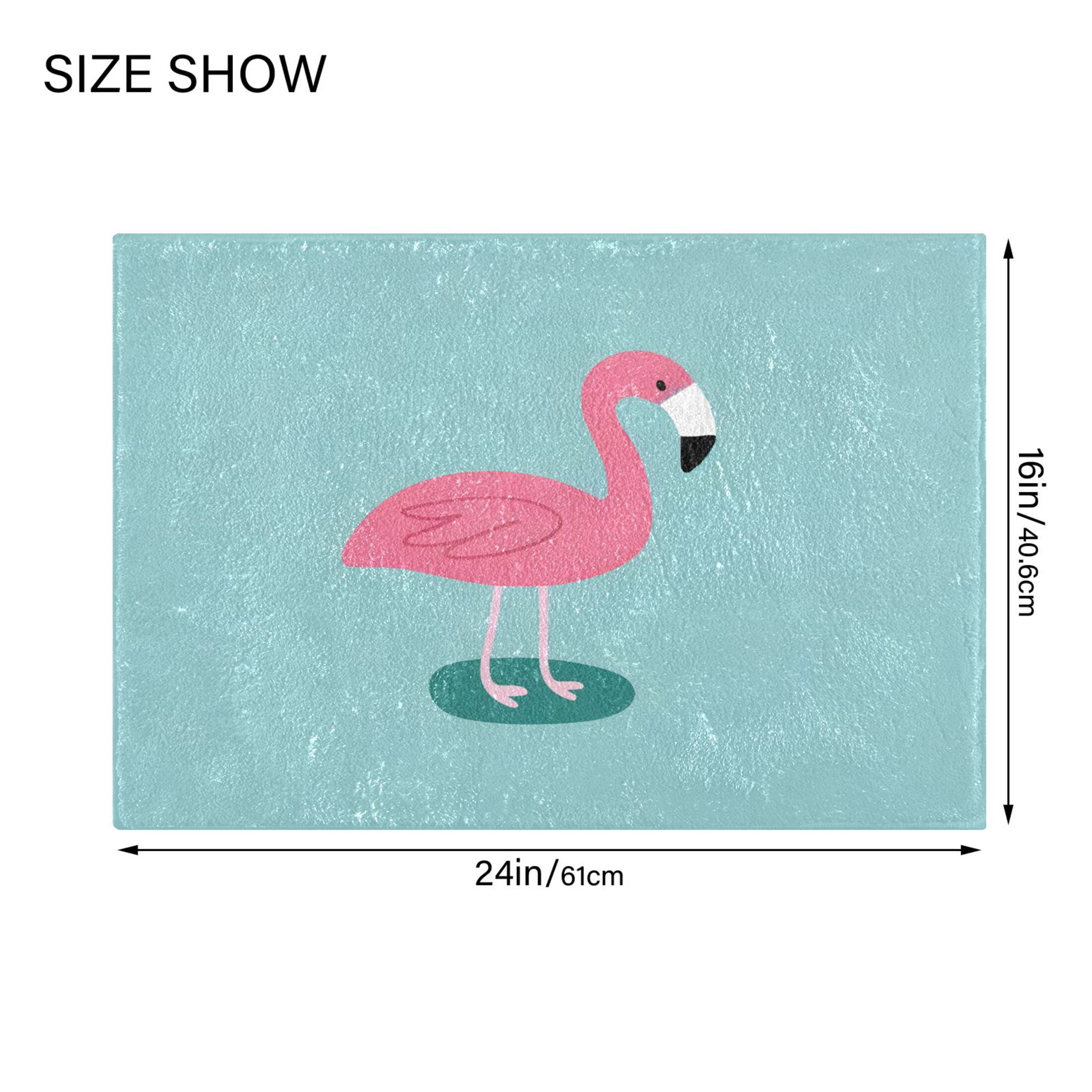 Toilet Rug Set Non-Slip Bathroom Rugs Soft Plush Machine Washable Contour Bath Mat Cartoon Flamingo 24x20/24x16