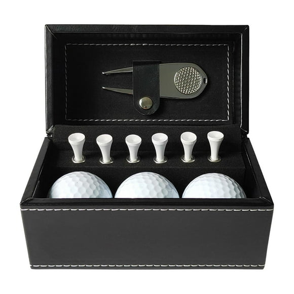 Juego de regalo de pelotas de golf Colamx 3 Pelotas 6 Tees Estuche de PU Herramienta de división plateada