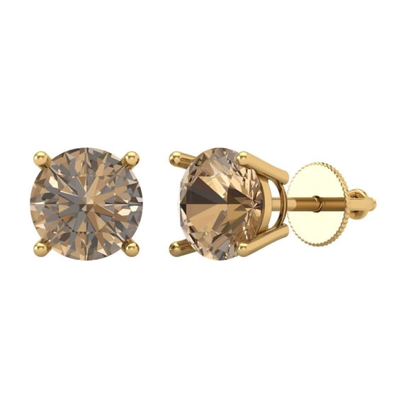 Clara Pucci 3Ct Champagne Round Cut VVS1 Screw Back Stud 18k Solid hypoallergenic Gold Designer Earrings For April