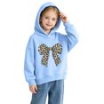 thumbnail image 5 of Girls' Leopard Bow Graphic Pullover Hooded Sweatshirt, Long Sleeve Relaxed‑Fit Kids Hoodie, Casual Printed Tops for Daily Play and Cool‑Weather Outdoor Activities Blue 7-8T, 5 of 7