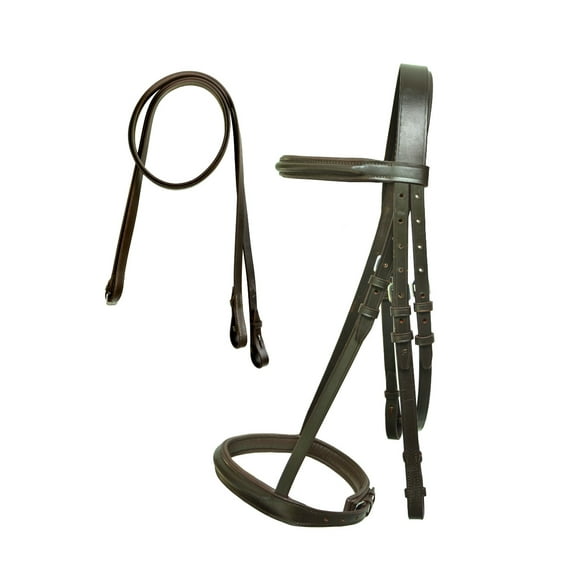 English Horse Brown Leather All-Purpose Raised Eventing Sidepull Bridle Reins 803AX07BR-F