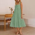 thumbnail image 2 of Women's 2024 Summer Casual Short Flutter Sleeve Crew Neck Smocked High Waist Flowy Maxi Dress, 2 of 6