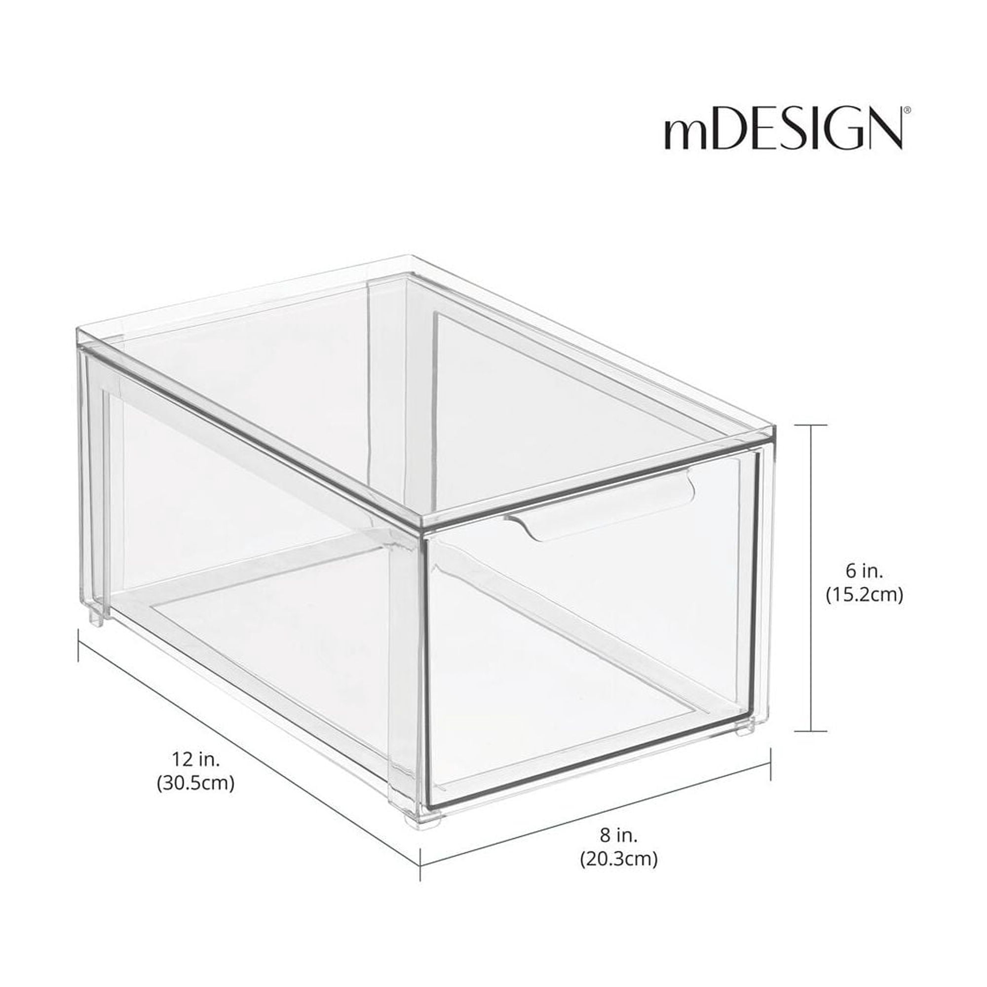 mDesign Plastic Stackable Crafting Drawer Organizer Bins, Handle, 4 Pack - Clear