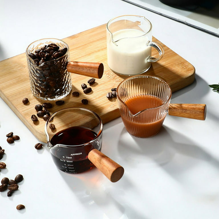 Espresso Shot Glass 3.4OZ Single Spouts Pitcher Milk Cup With Wood