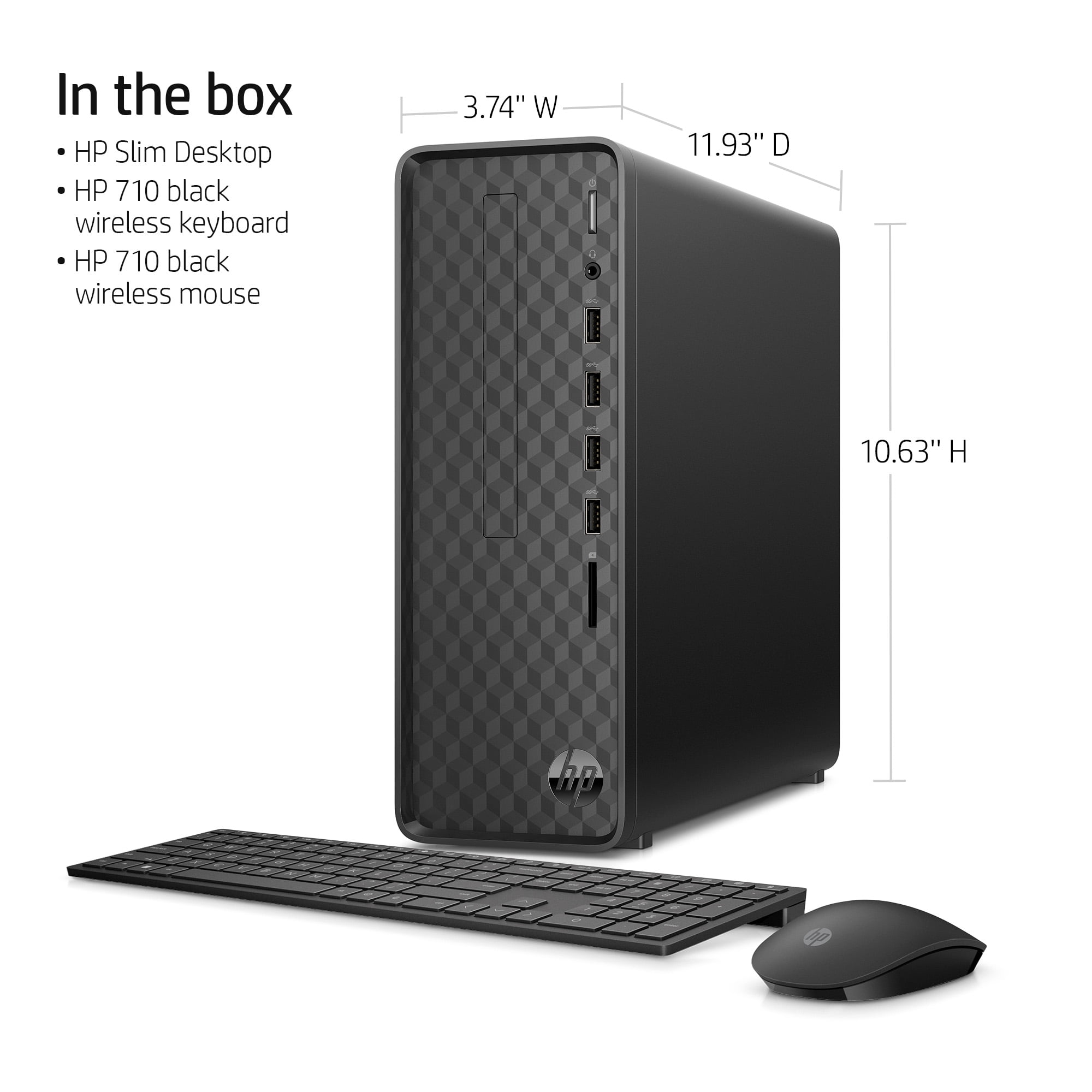 HP Slim Desktop, Intel Core i3-10105, 8GB RAM, 256GB SSD, Dark Black,  Windows 11 Home, S01-pF2013w