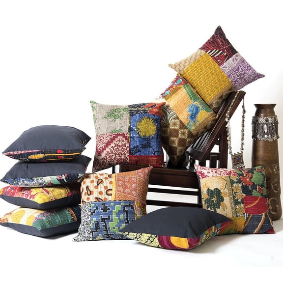 Indian Kantha Throw Pillow Covers Set of Sofa decorative Cushion Covers 10 PCS Sets.