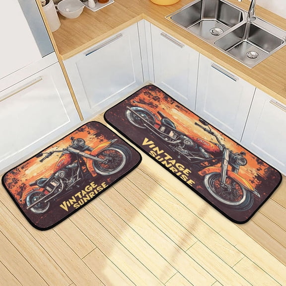 Kitchen Rugs and Mats【2 PCS】Non Skid Motorcycle Pattern Creative Kitchen Mat