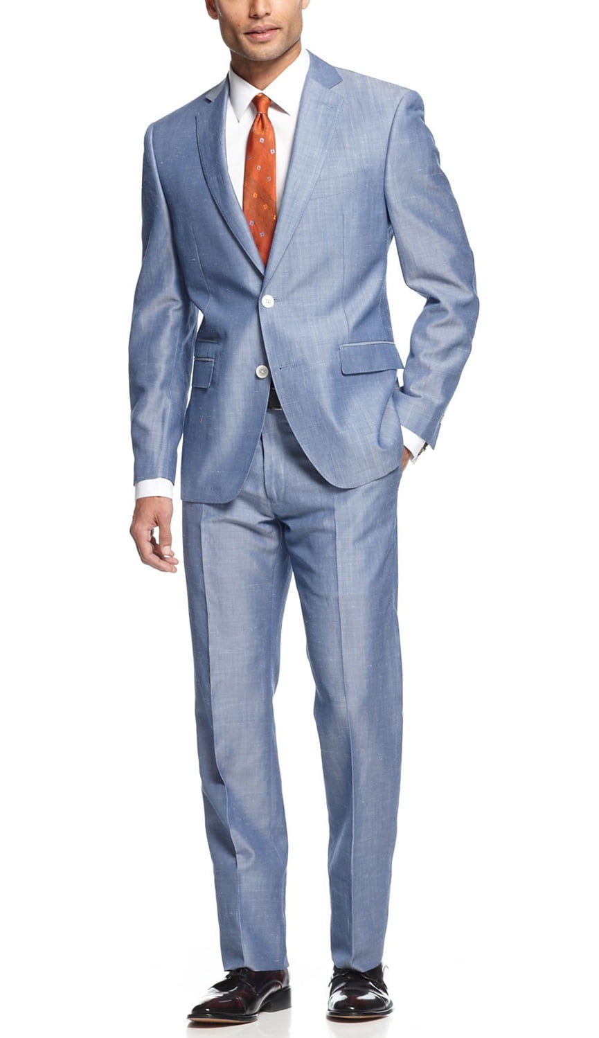 Tallia - TALLIA Orange Slim Fit Blue Linen Blend Suit 38 Long 38L Pants ...