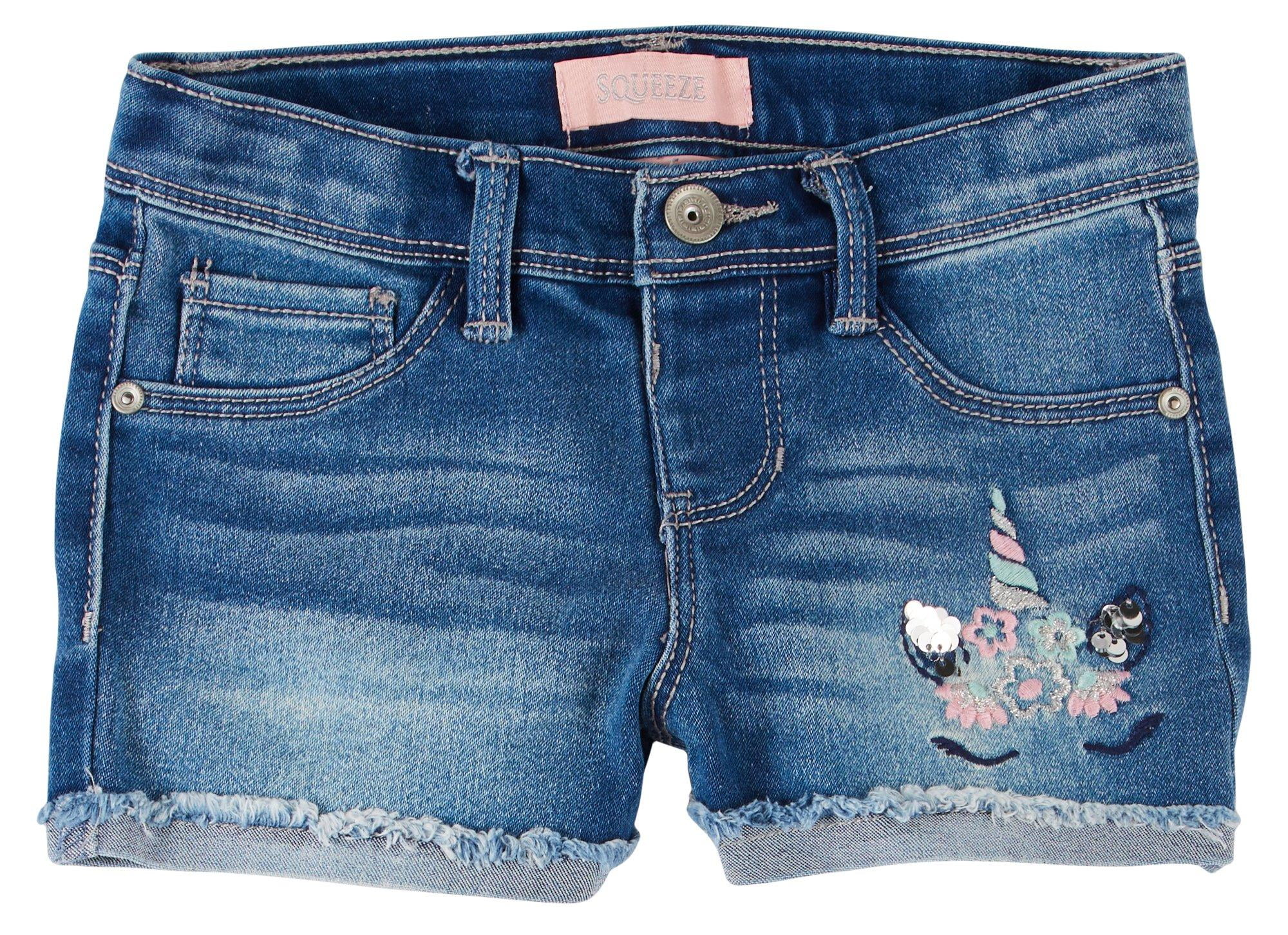 Catimini CATIMINI Girls faded pale blue striped & embroidered denim jean shorts 5,7 yrs 