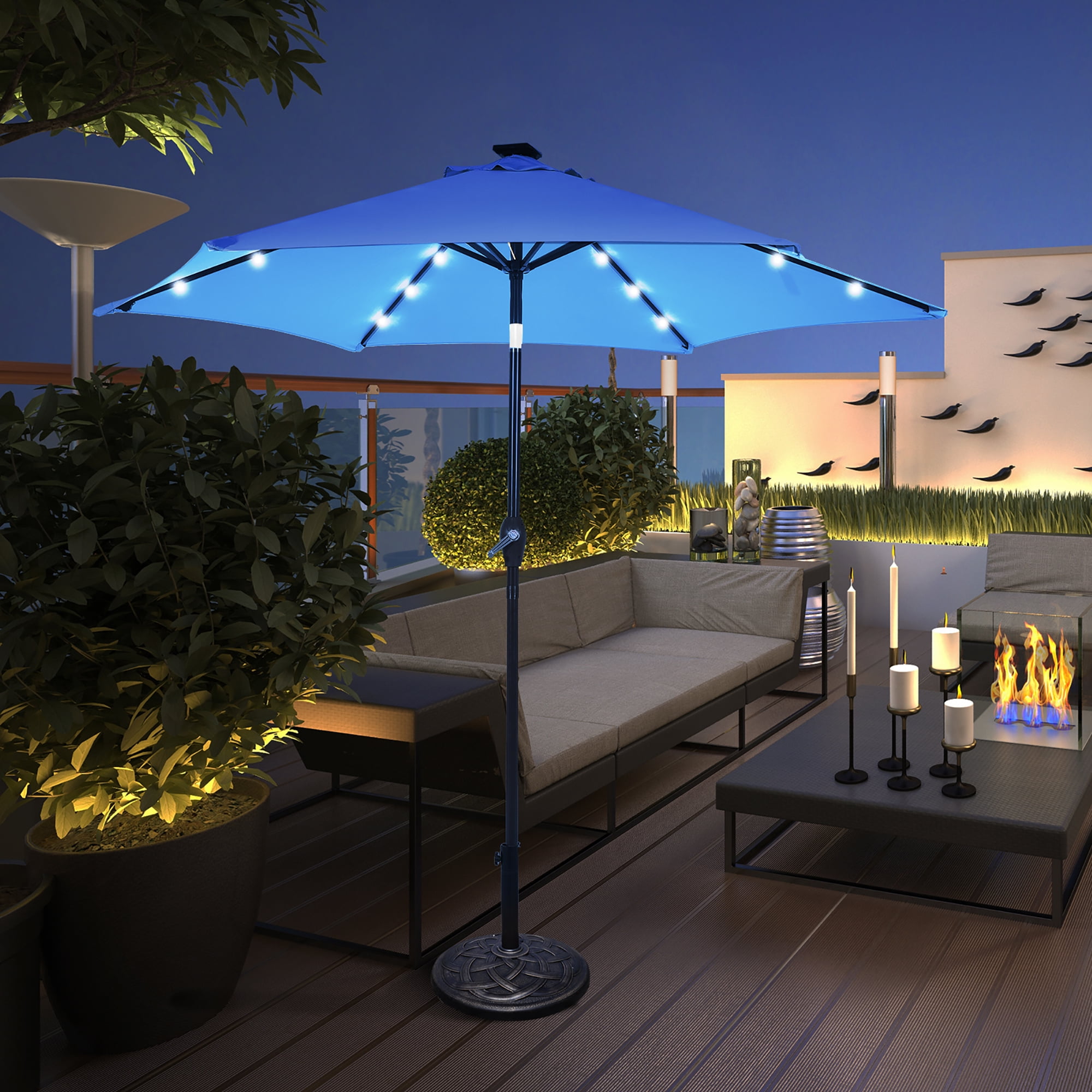9 gorman lighted patio umbrella Square Solar LED w/ Woodgrain Pattern This classic style and reliable craftsmanship will weather ever Solar Patio Umbrella w/ Light