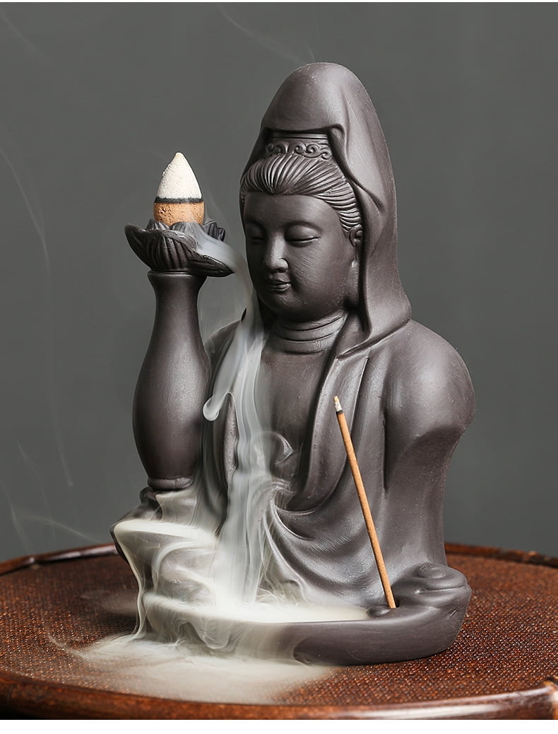 Purple Sand Backflow Aroma Incense Holder Creative Guanyin Smoke Waterfall Incense Burner Sandalwood Stove Home Decoration Craft