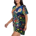 thumbnail image 2 of Susaid Colorful Floral Forest Fairy Print Women's Pajama Set, Button-Up Sleepwear with Elastic Waist Shorts, Perfect for Lounging, Yoga, Beach, and Casual Wear-X-Large, 2 of 7