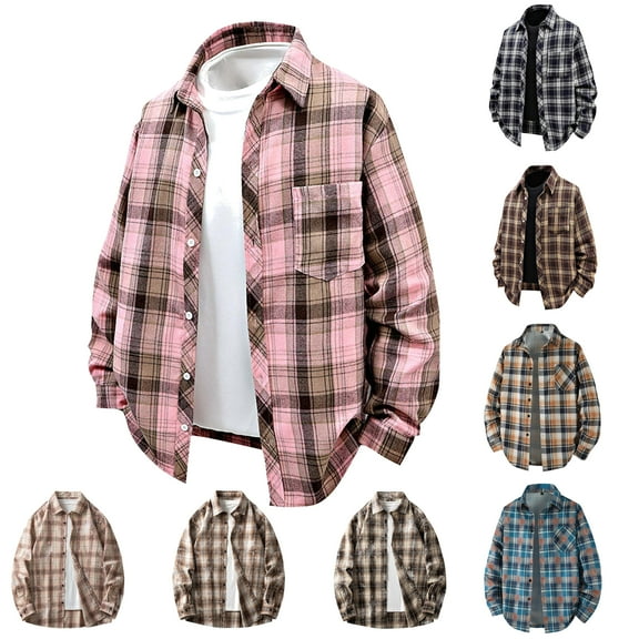 YOIAVAIOY Mens Plaid Shacket Long Sleeve Shirts Casual Button Down Shirts Spring Fashion Outdoor Jacket