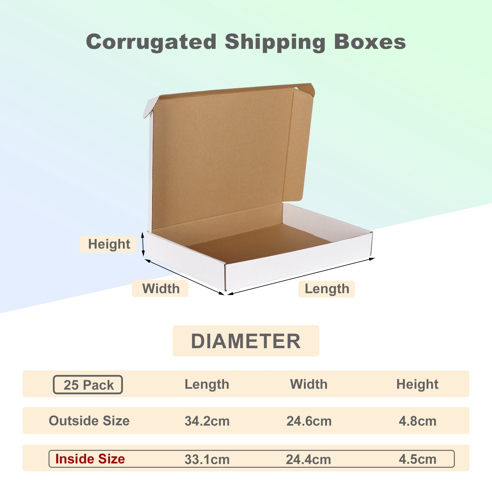 13x10x2 Shipping Boxes Set of 25, White Corrugated Cardboard Box for Small Business