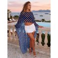 thumbnail image 5 of LMLYSoH Women Sheer Poncho Tops Shrug Dot Print High Neck High Low Hem Summer Pullover Chiffon Shirts Bolero Long Cover Ups, 5 of 9