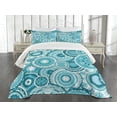 thumbnail image 3 of Ambesonne Aqua Quilted Bedspread Set 3 Pcs, Mandala Round, Queen Size, Turquoise Teal White, 3 of 5