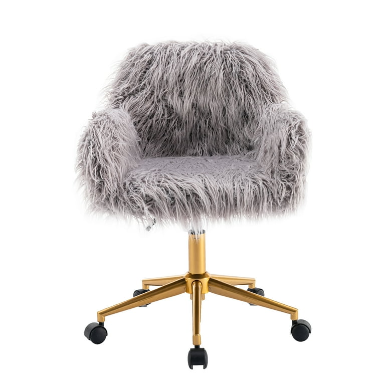 Shinnwa Grey Round Dorm Fur Chair Cushion Pad with Furry Faux Fur Cover  Small Mini Cute Seat Cushion for Kids Desk Chair Teen Girls Bedroom Décor  16