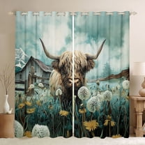 Castle Fairy Highland Cow Black Out Curtains for Teens Boys Girls,Western Farmhouse Curtains Pack of 2 (42x63 Each),Chic Floral Dandelion Bedroom Curtains,Lightweight Room Decor