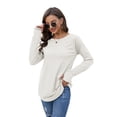 thumbnail image 3 of Fangetey Women's casual long sleeved top round neck round hem loose tee belted top with thumb hole, 3 of 4