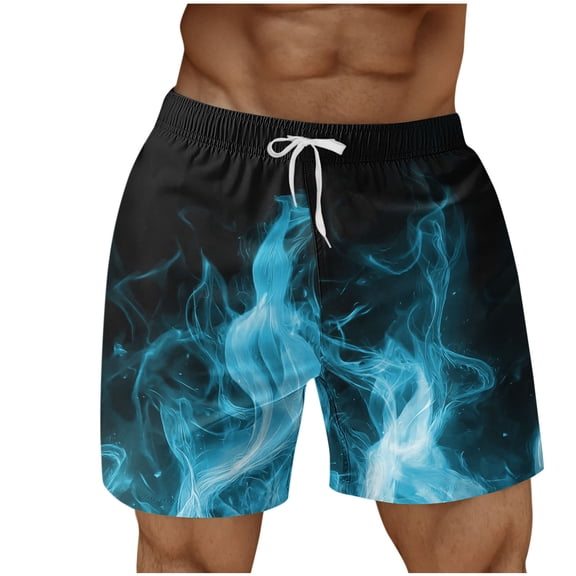 Ceisia Men's Fire Element Flame Print Drawstring Elastic Waist Beach Shorts with Pockets Quick Dry Casual Summer Swim Trunks Surf Bottoms Light Blue S Gifts for Father