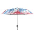 thumbnail image 3 of Blue Red Palm Tree Leaves All Weather Umbrella Triple Folding Parasol 6 Ribs UV Protection Portable, 3 of 8