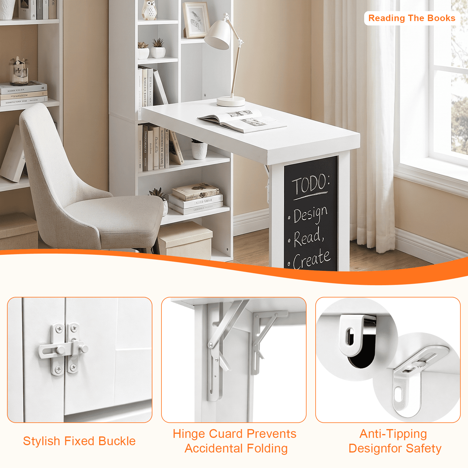 Foldable Wall-Mounted Writing Desk with Chalkboard 6-in-1 Space-Saving for Home Office Study Room