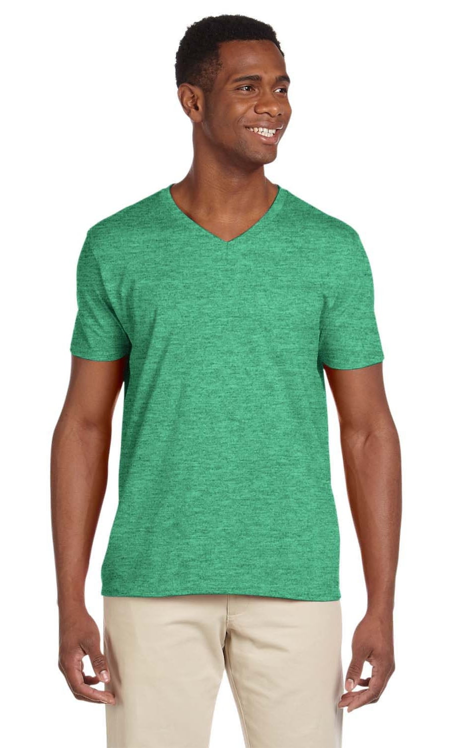 The Gildan Adult Softstyle 45 oz VNeck TShirt HTHR IRISH GREEN