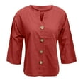 thumbnail image 5 of Women's Linen Button Down V-Neck 3/4 Sleeve Solid Blouse - Loose Fit Tunic Top, Soft Breathable Fabric, Casual for Summer/Business, Pair with Jeans/Shorts, 5 of 5