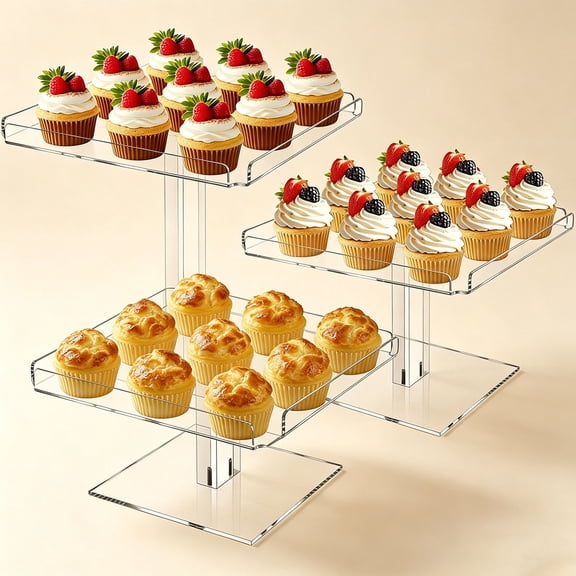 3 Tiered Serving Tray Set for Entertaining, 9" Acrylic Dessert Table Display Set, Cupcake Stand Buffet Risers for Wedding Birthday Party Baby Shower