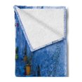 thumbnail image 2 of Blue Soft Flannel Fleece Throw Blanket, Street with Colorful Flower Pots in City of Chefchaouen in Morocco Travel Village, Cozy Plush for Indoor and Outdoor Use, 60" x 80", Multicolor, by Ambesonne, 2 of 5