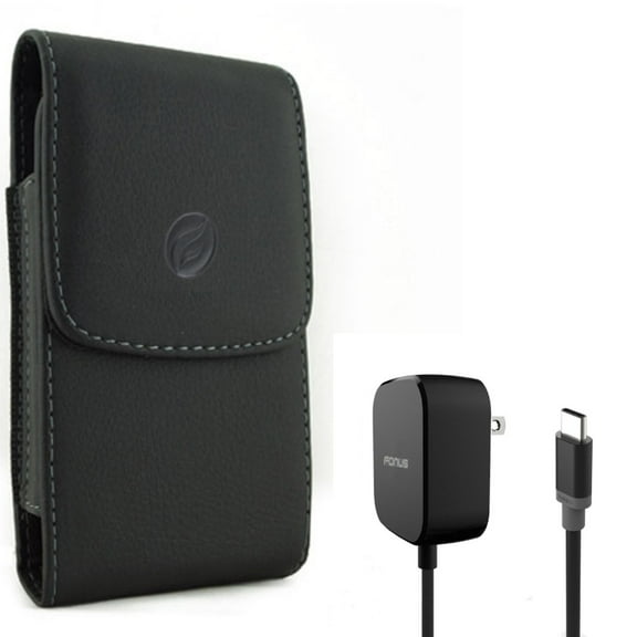 For Google Pixel 6a - Case Belt Clip w Fast Home Charger, Leather Holster Cover, 15W 5ft Long Type-C for Google Pixel 6a Phones
