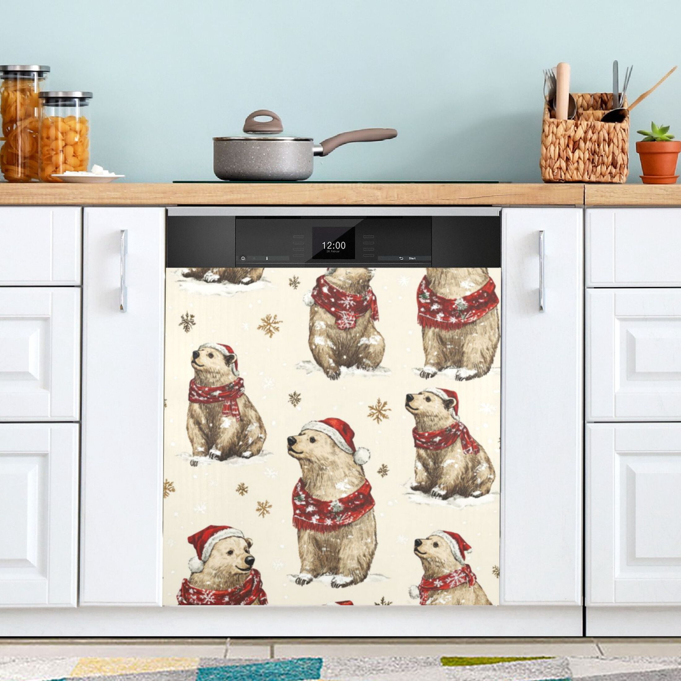 Dishwasher Magnetic Sticker 23x26 Inch Refrigerator Magnetic Sticker Washing Machine Magnetic Sticker Kitchen Panel Magnetic Sticker Home Decor Red Christmas Bear