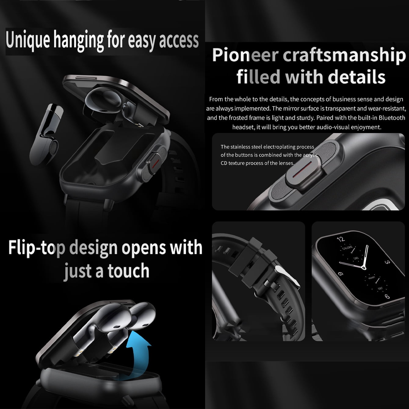 Effeokki 2-in-1 Smart Watch with Wireless Earbuds, Bluetooth Earphones, Compatible with iOS and Android