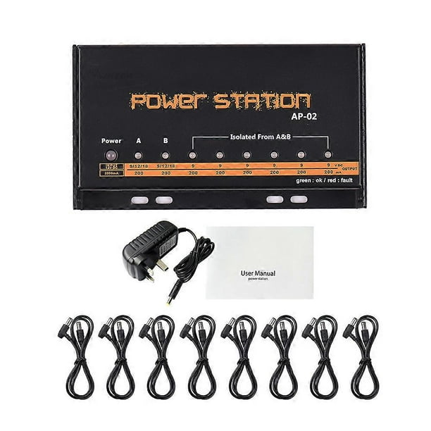 Guitar Pedal Power Supply 8 DC Outputs for 9V / 12V / 18V Effect Pedal Boards Power Station Box Plug
