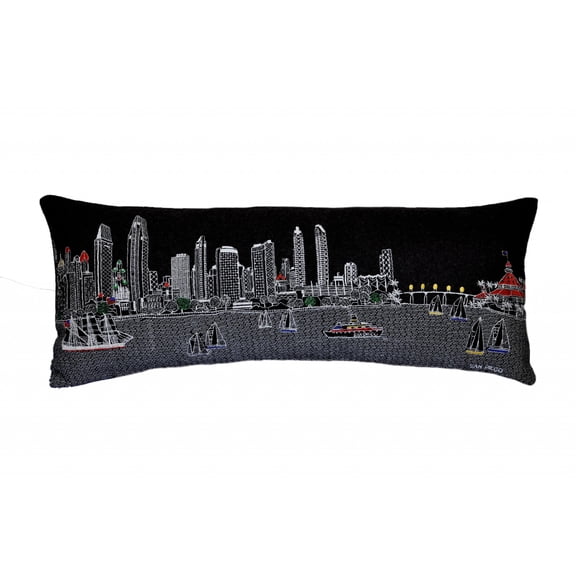 35" Black San Diego Nighttime Skyline Lumbar Decorative Pillow