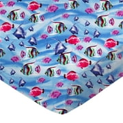 SheetWorld Fitted 100% Cotton Percale Play Yard Sheet Fits BabyBjorn Travel Crib Light 24 x 42, Exotic Fish Blue