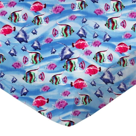 SheetWorld Fitted 100% Cotton Percale Play Yard Sheet Fits BabyBjorn Travel Crib Light 24 x 42, Exotic Fish Blue
