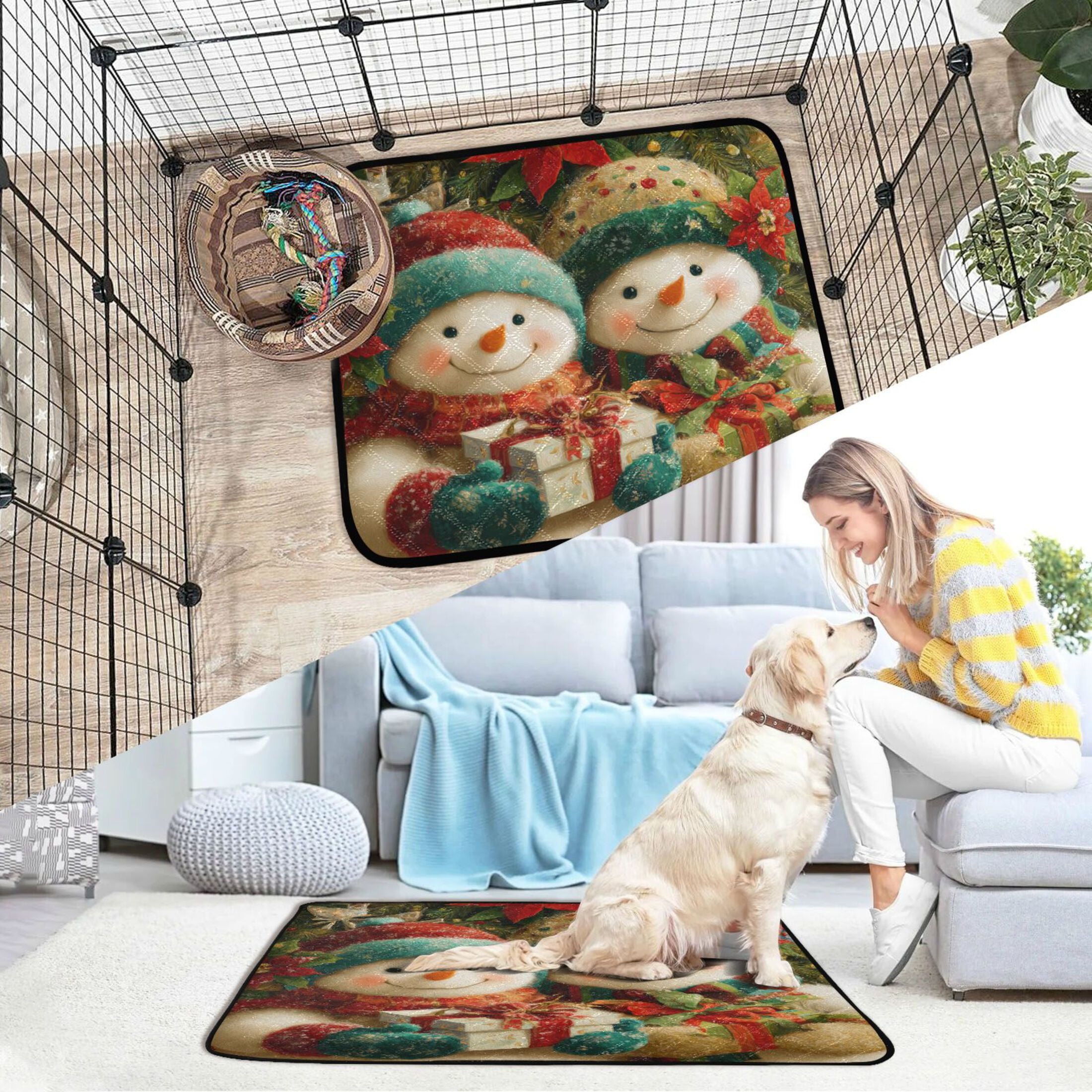 Qxltty Chubby Snowman Cat litter Pads Pet Set of 2 Diaper Mats Center Anti-leakage Layer Absorbent Soft and Comfortable