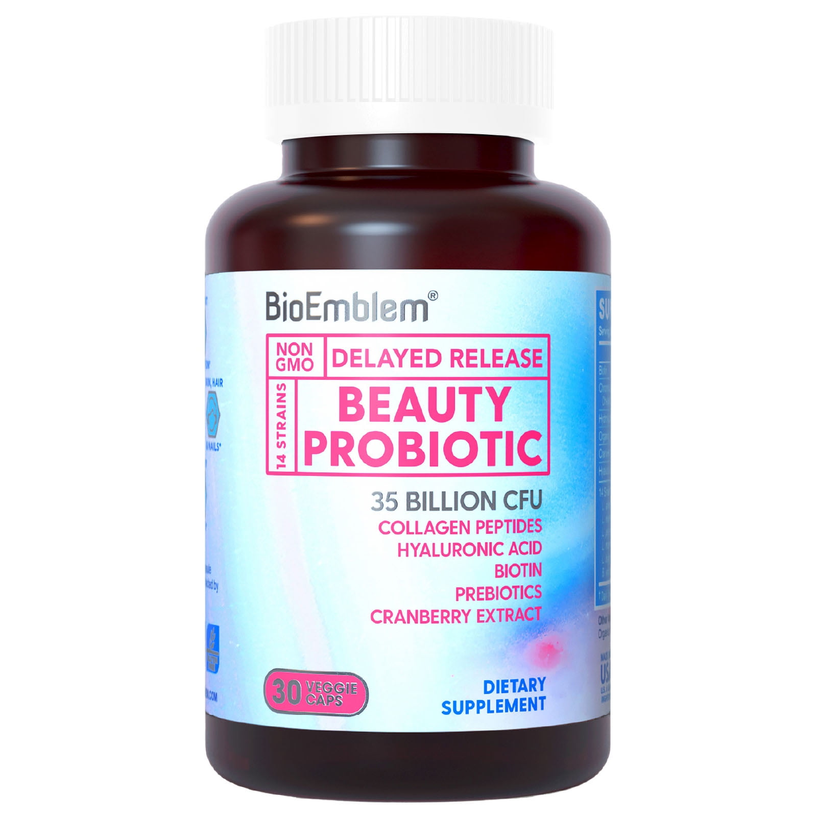 BioEmblem Beauty Probiotics for Women, 35 Billion CFU 14 Strains with Biotin, Collagen