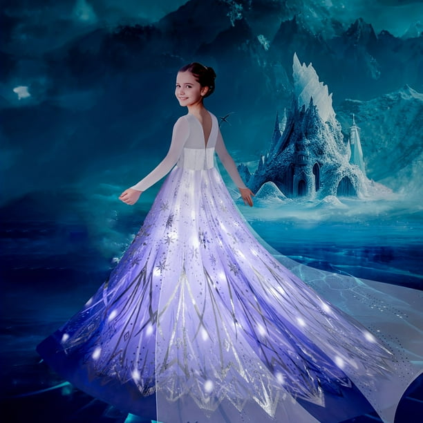 Disfraz De Reina De Hielo, Vestido De Malla LED Con Patrón De Nieve Para Niña, Trajes De Vestir Para Niños Para Navidad, Fiesta De Halloween, Actuación De Cumpleaños, Como Regalo (batería No Incluida)