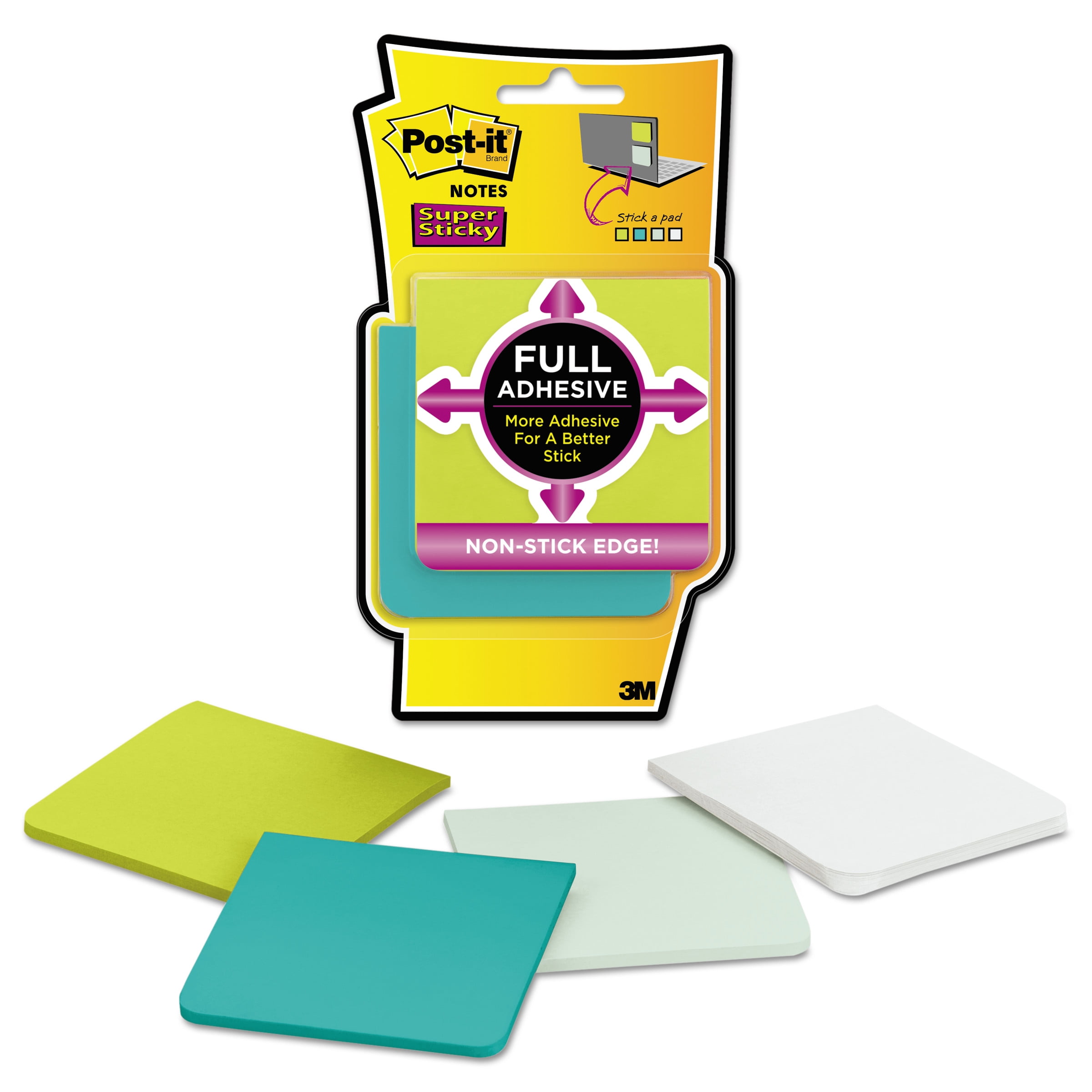 Postit Notes Super Sticky Full Adhesive Notes, 3 x 3, Bora Bora Colors