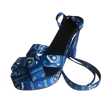 

Follure Girl women s casual shoes Womens printing Open Toe Heel Shoe Lace-Up Peep Toe Ankle Strap Platform Sandals Blue 42