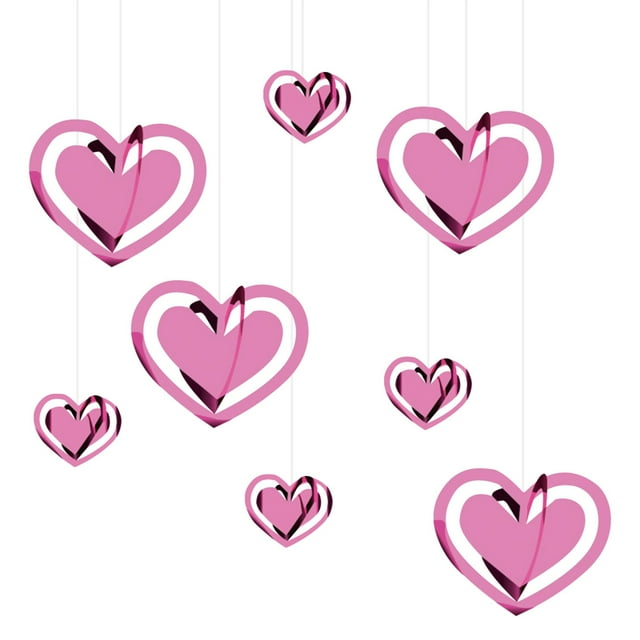 Laser Cut Heart Hanging Decor Set (4 Large + 4 Small) Valentine's Day Wedding Party Backdrop Decoration with Ribbon