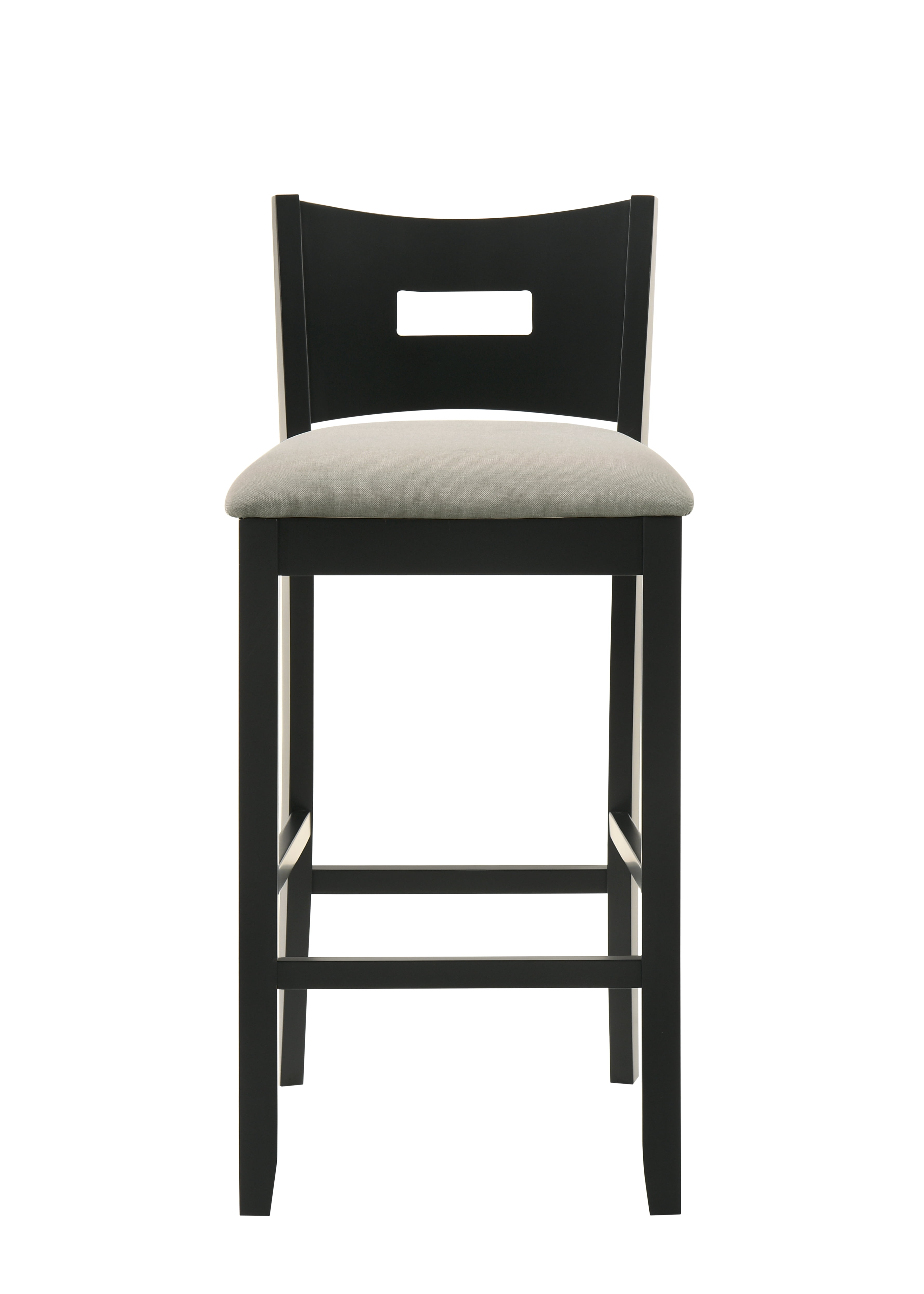 Armen living Ren 30 in. Matte Black Bar Height Rubberwood Barstool with Fog Fabric Seat