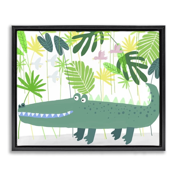 Stupell Industries Modern Crocodile Jungle & Leaves Black Floating Frame Canvas Art, 21 x 17, by Carla Daly