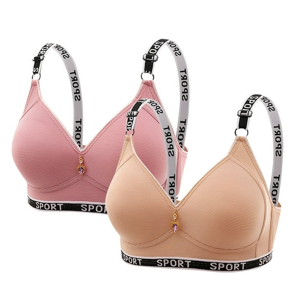 2Pc Wireless Bras for Women V Neck Push Up Bra Lightly Lined Wirefree Bralettes Full Cup T-Shirt Bra with Adjustable Strap