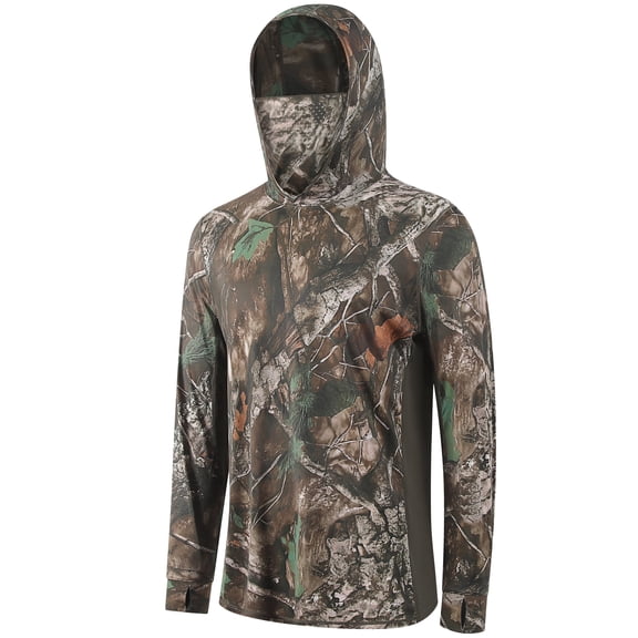 RPOVIG Camo Hunting Long-Sleeve Hooded Sweatshirt for Men UPF 50 Fishing Hiking Camp Shirt,S-3XL