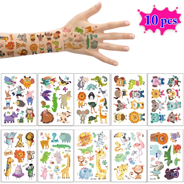 10 Sheets Kids Tattoo Sticker Assorted Cartoon Animal Body Sticker Face  Sticker 