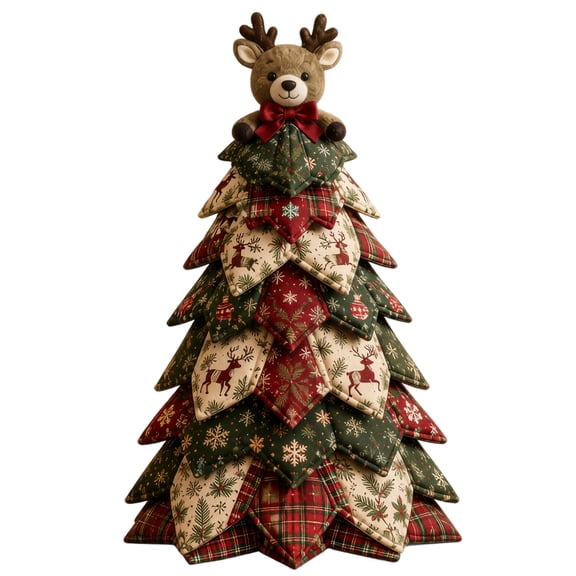 DIY Christmas Tree Quilting Craft Kit Fabric Sewing Pattern Template Set with Instructions for Adults Beginners Holiday Tabletop Decor Handcraft Christmas Gift Pack