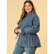thumbnail image 4 of Camisa Vaquera Agnes Orinda de Cambray con Cinturón Manga Larga Top Talla Grande para Mujer Azul 3X, 4 of 6